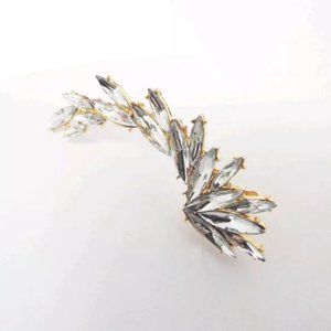 New Womens White Rhinestone Silver Ear Cuff Pierced